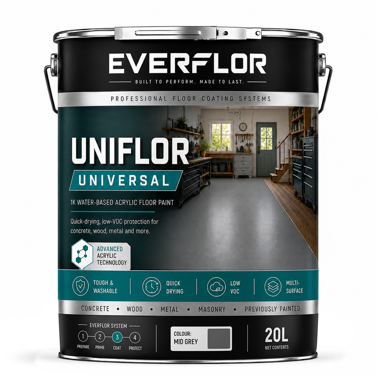 Everest Trade - Vernice per pavimenti definitiva ad asciugatura rapida - Alto spessore - Antiscivolo