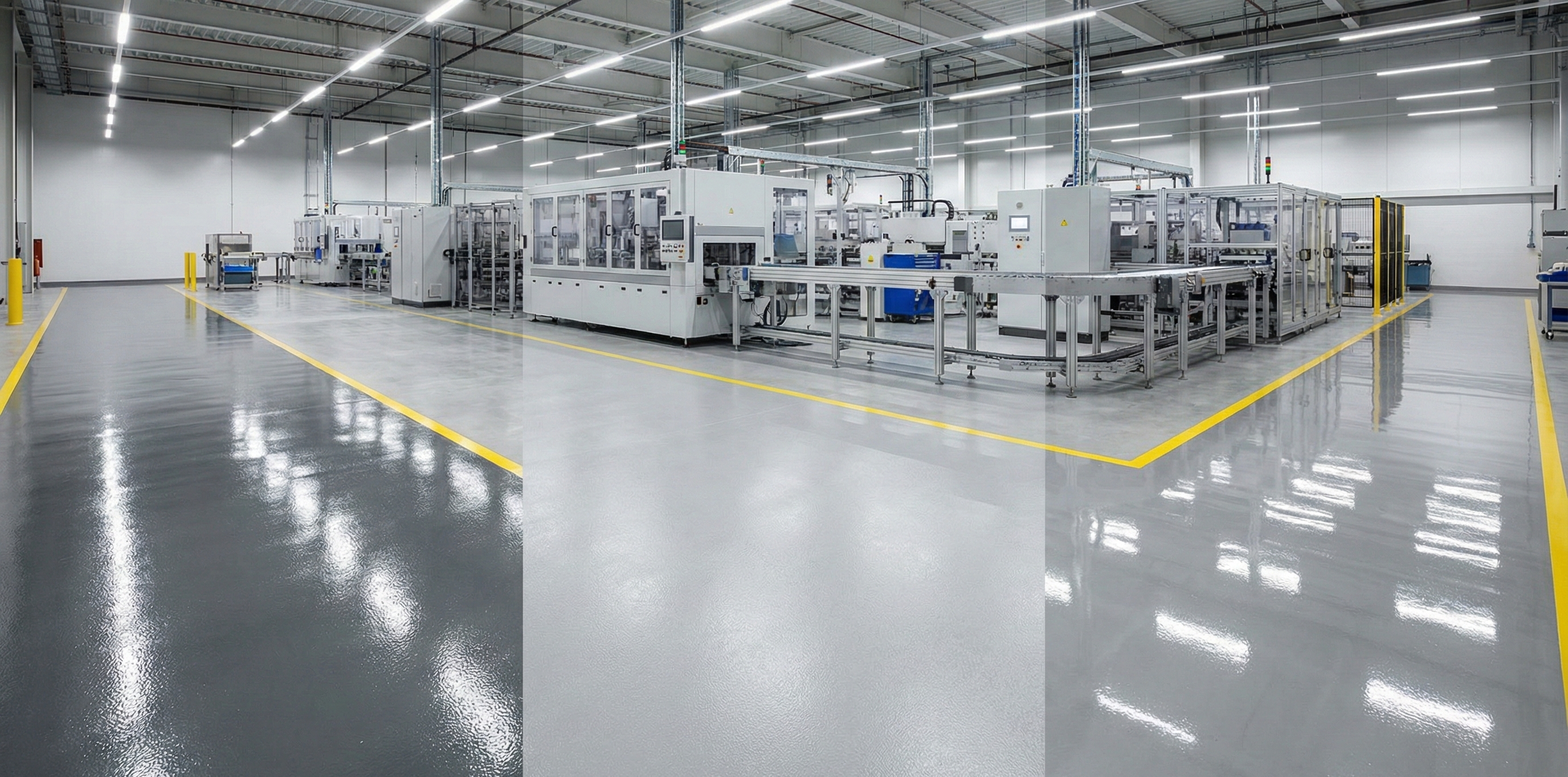 Comparison of industrial floor coating options in manufacturing plant with various protective coating systems