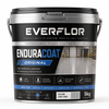 A 5kg bucket of Everflor Enduracoat Original floor coating, featuring a black and silver container with a label showing a light grey coated floor and product features.