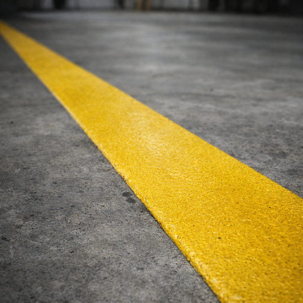 Yellow line on a concrete floor