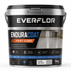 A 5kg bucket of Everflor EnduraCoat Fast Cure floor coating system, shown on a clean white background. The product packaging is a black and silver plastic bucket with a detailed label featuring the brand name, product name, and application icons.